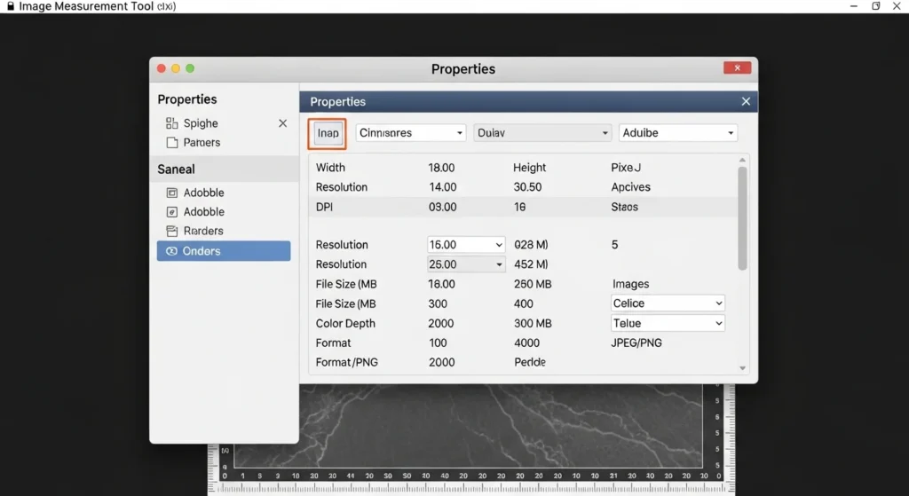 Image Size Measurement Width, Height, File Size