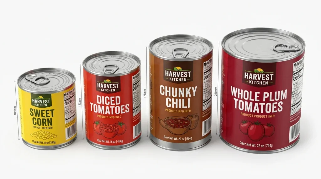 12 oz, 15 oz, 16 oz, and 28 oz Can Dimensions