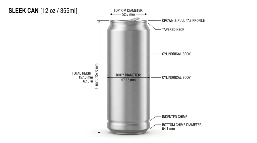 12 oz Sleek Can Dimensions