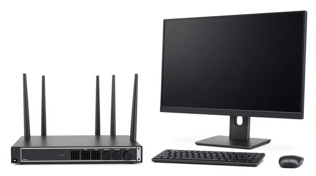 A Standard Router + Monitor Setup Side by Side