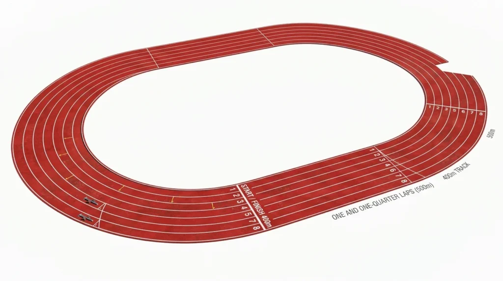 One and One-Quarter Laps of 400m Track
